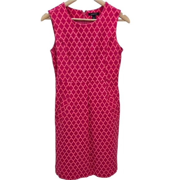 Lands'‎ End Womens 4 Ponte Knit Sleeveless Pink Geometric Dress - Picture 1 of 12